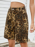 Leopard High Waist Denim Shorts - felvior