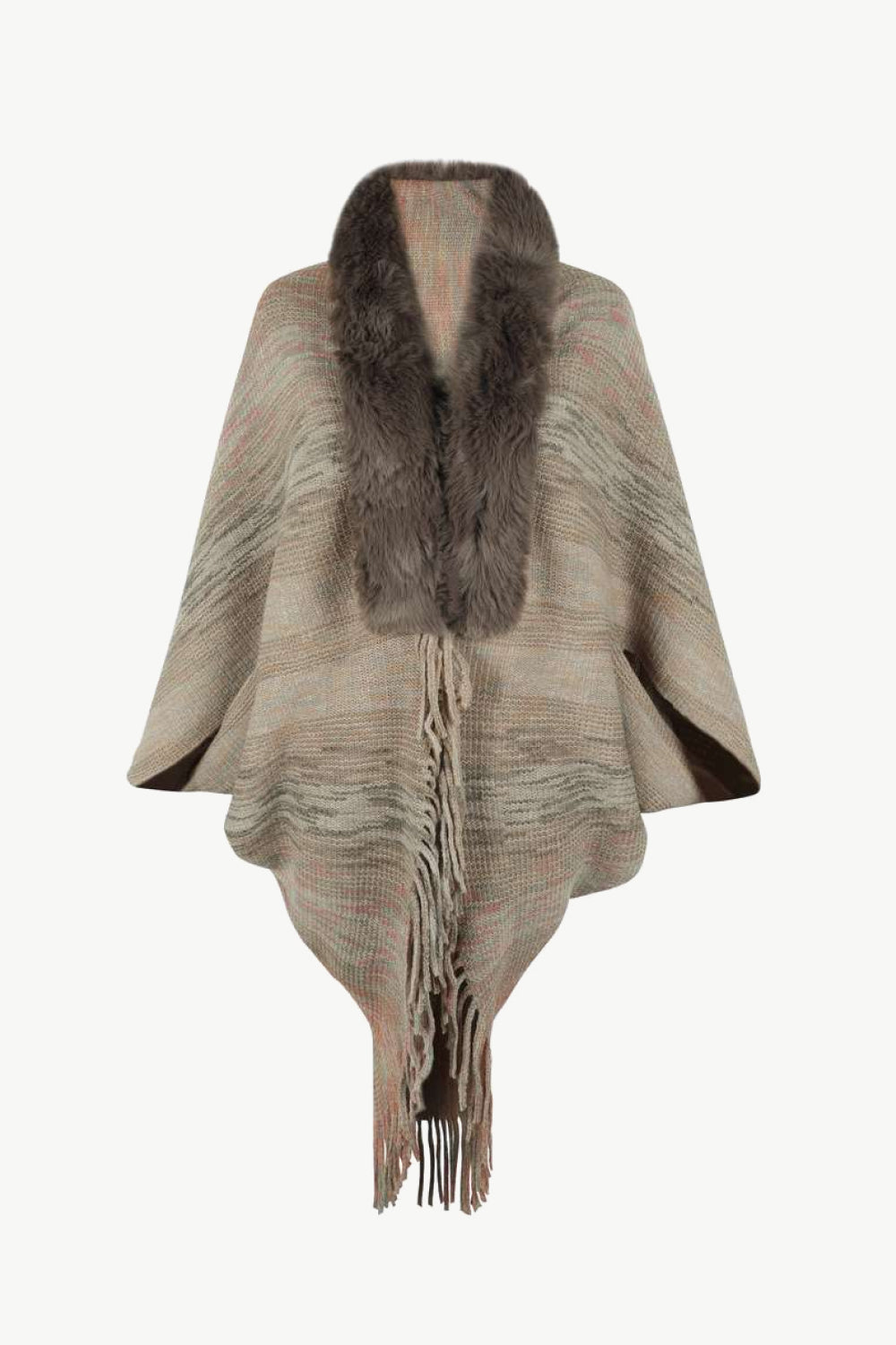 Open Front Fringe Hem Poncho - felvior