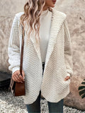 Open Front Long Sleeve Hooded Fuzzy Cardigan - felvior