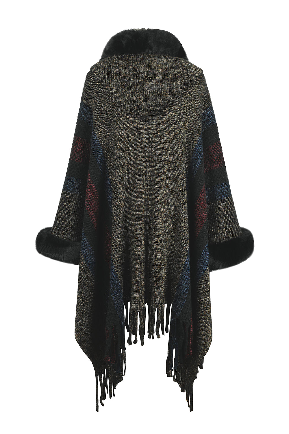 Color Block Fringe Detail Poncho - felvior