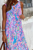 Slit Printed Wide Strap Midi Dress - felvior