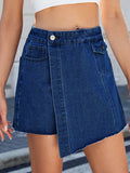 Frayed Hem Asymmetrical Denim Skort - felvior