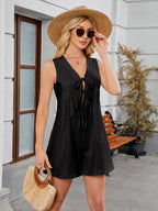 Tie Front Sleeveless Romper with Pockets