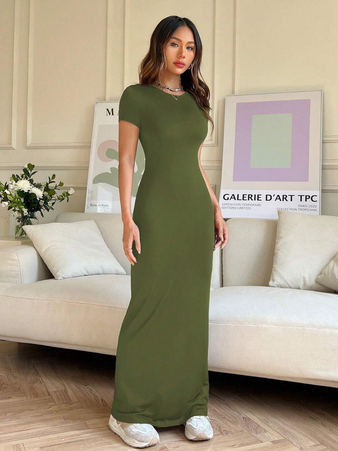Short Sleeve Maxi Tee Dress - felvior