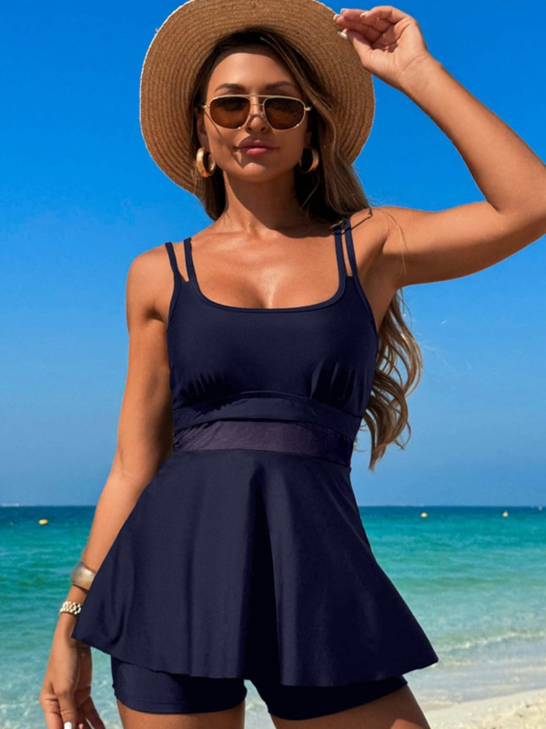 Scoop Neck Double Spaghetti Strap Top and Shorts Set - felvior