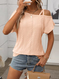 Eyelet Asymmetrical Shoulder Short Sleeve T-Shirt