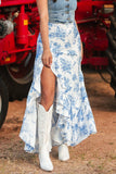 Split Asymmetrical Ruffled Printed Skirt - felvior