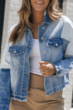 Distressed Button Up Drop Shoulder Denim Jacket - felvior