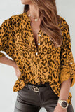 Leopard Button Detail Notched Long Sleeve Blouse - felvior