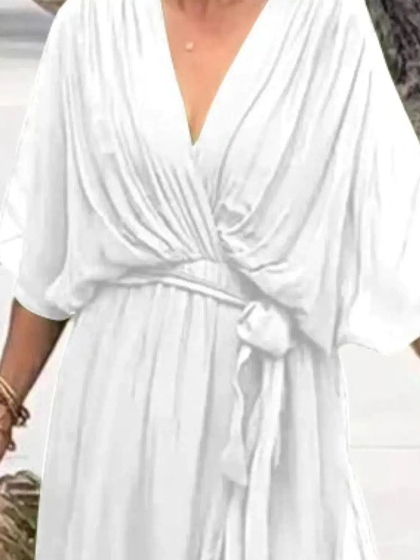 Full Size Flowy Tie Front Midi Dress with Flutter Sleeves Plus Size