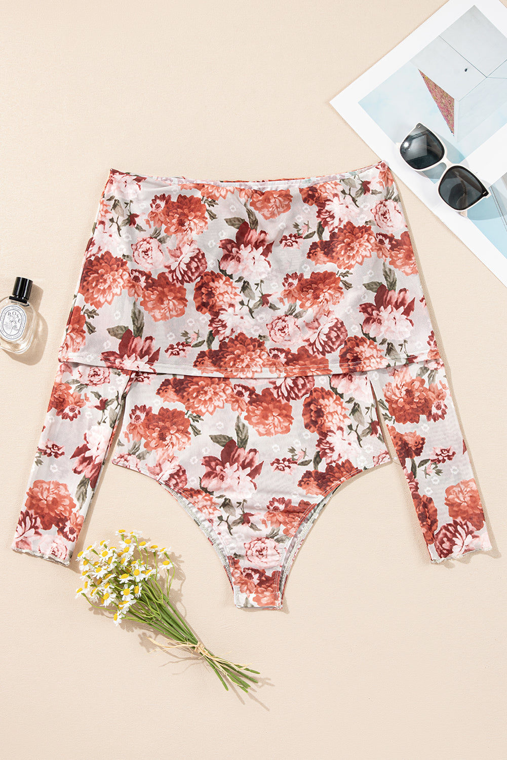 Floral Off-Shoulder Long Sleeve Bodysuit - felvior