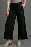 Umgee Full Size Suede Fringe Hem Wide Leg Pants Plus Size