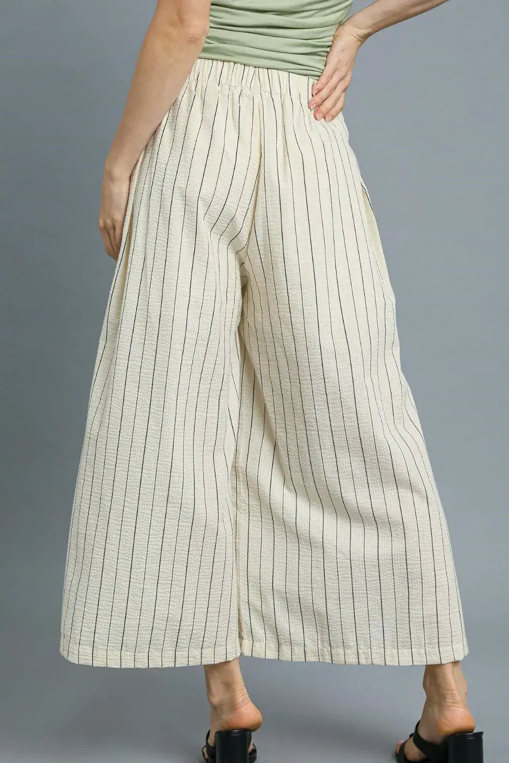Umgee High-Waisted Wide Leg Striped Pants