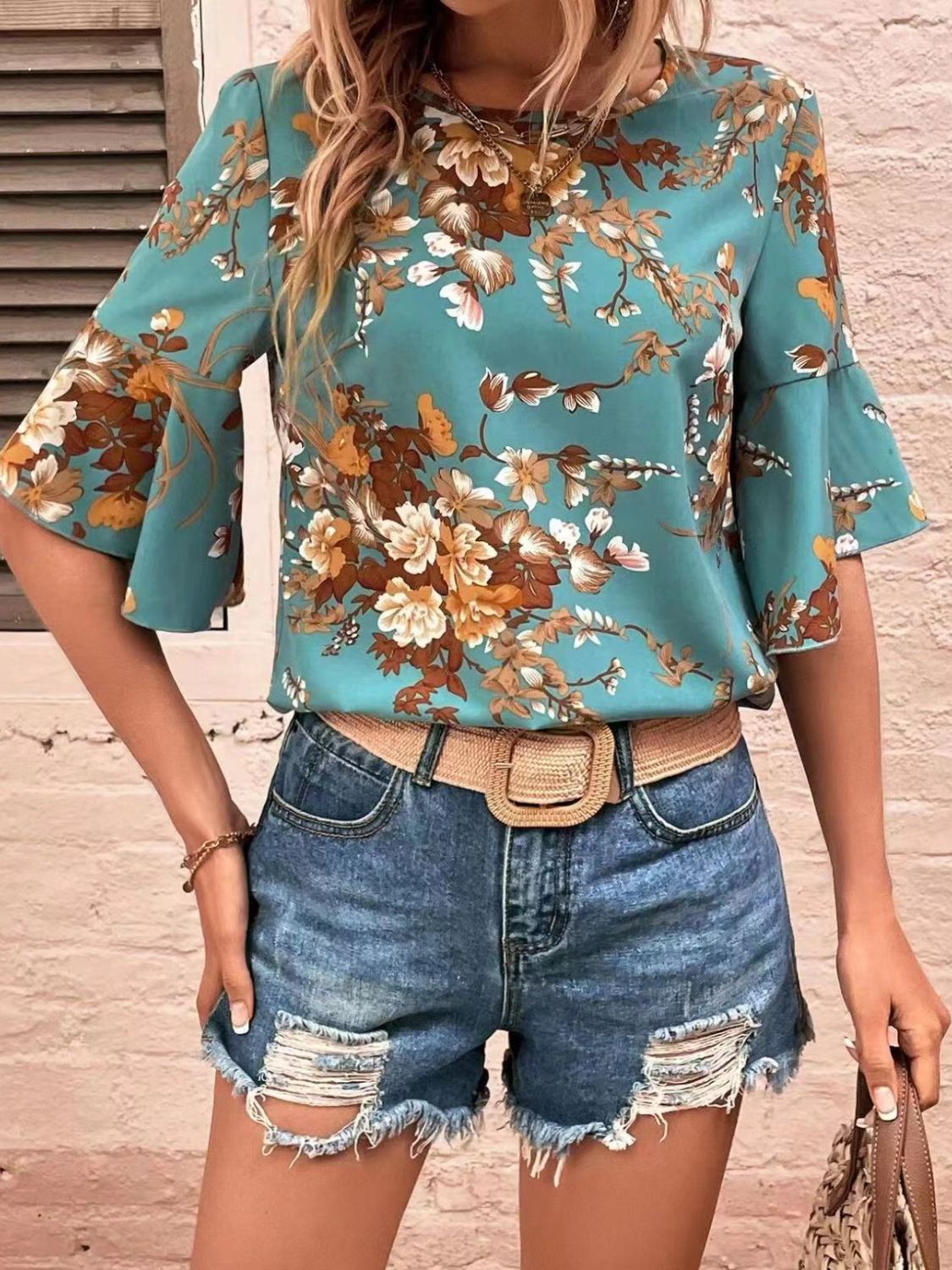 Printed Round Neck Half Sleeve Blouse Hauptbild