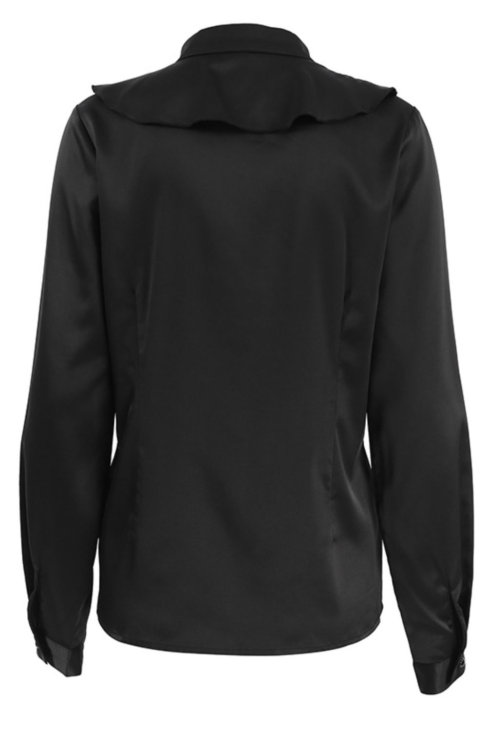 Ruffled Notched Long Sleeve Shirt - felvior