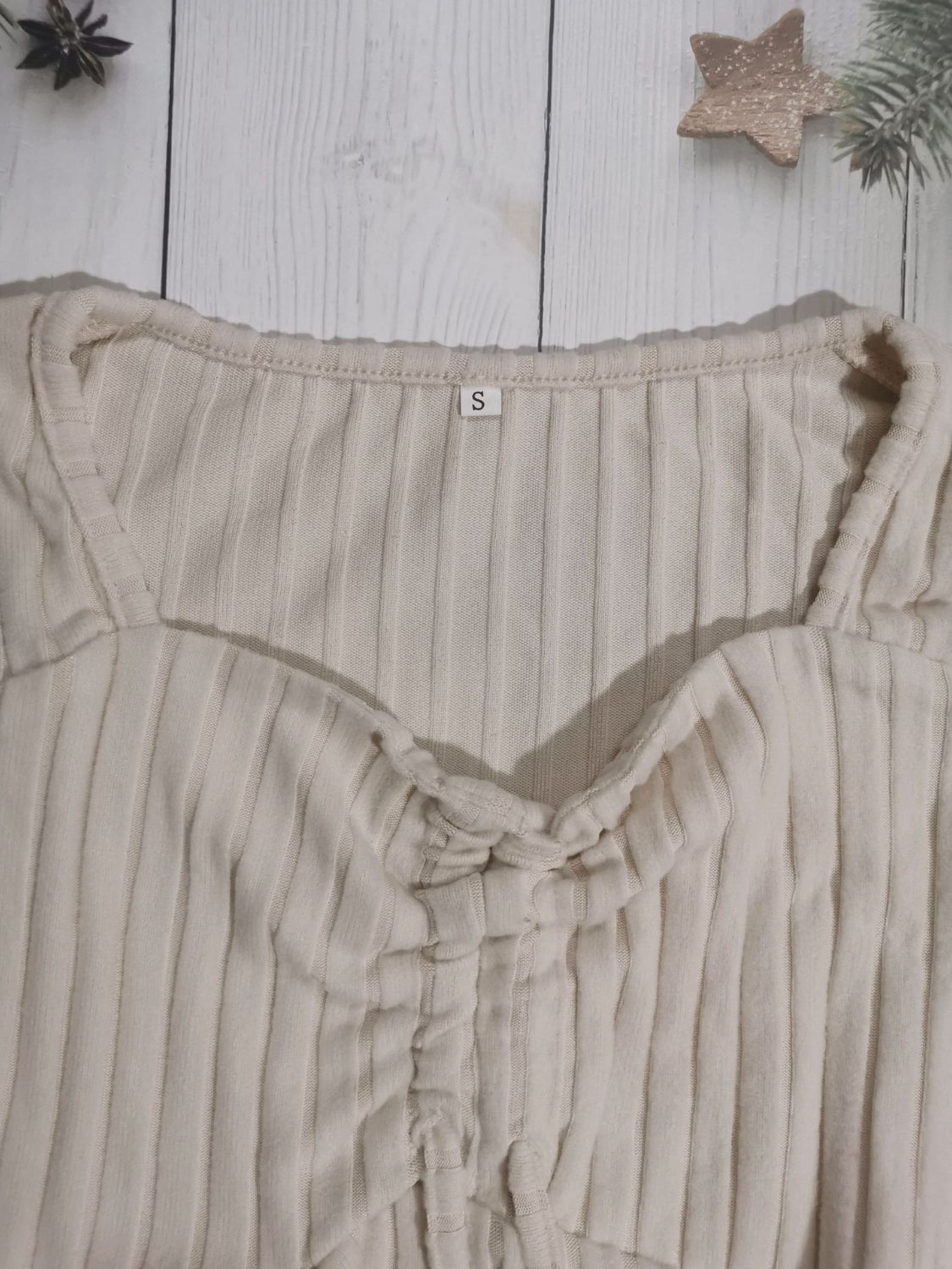Drawstring Ruched Long Sleeve Ribbed Top - felvior