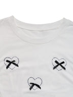 Heart Bow Round Neck Short Sleeve T-Shirt