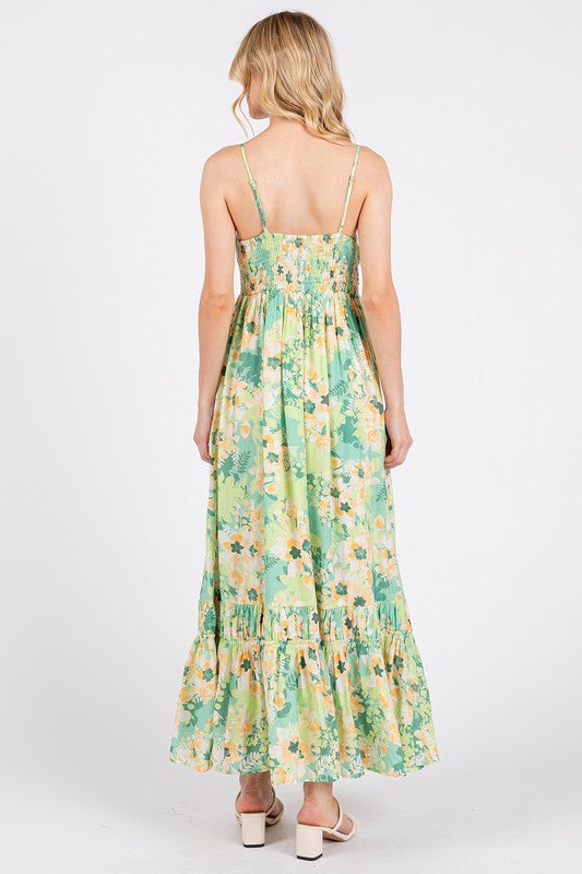 Mittoshop Floral Smocked Back Ruffled Hem Maxi Cami Dress - felvior