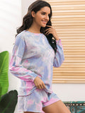 Ivy Lane Tie-Dye Long Sleeve Top and Shorts Lounge Set - felvior