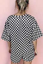 Checkered Round Neck Top and Shorts Set