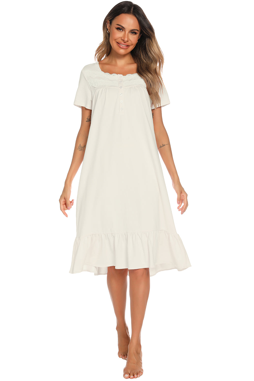 Lace Detail Square Neck Lounge Dress - felvior