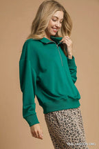 Umgee Half Zip Drop Shoulder Sweatshirt