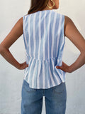 Tied Striped Round Neck Tank - felvior