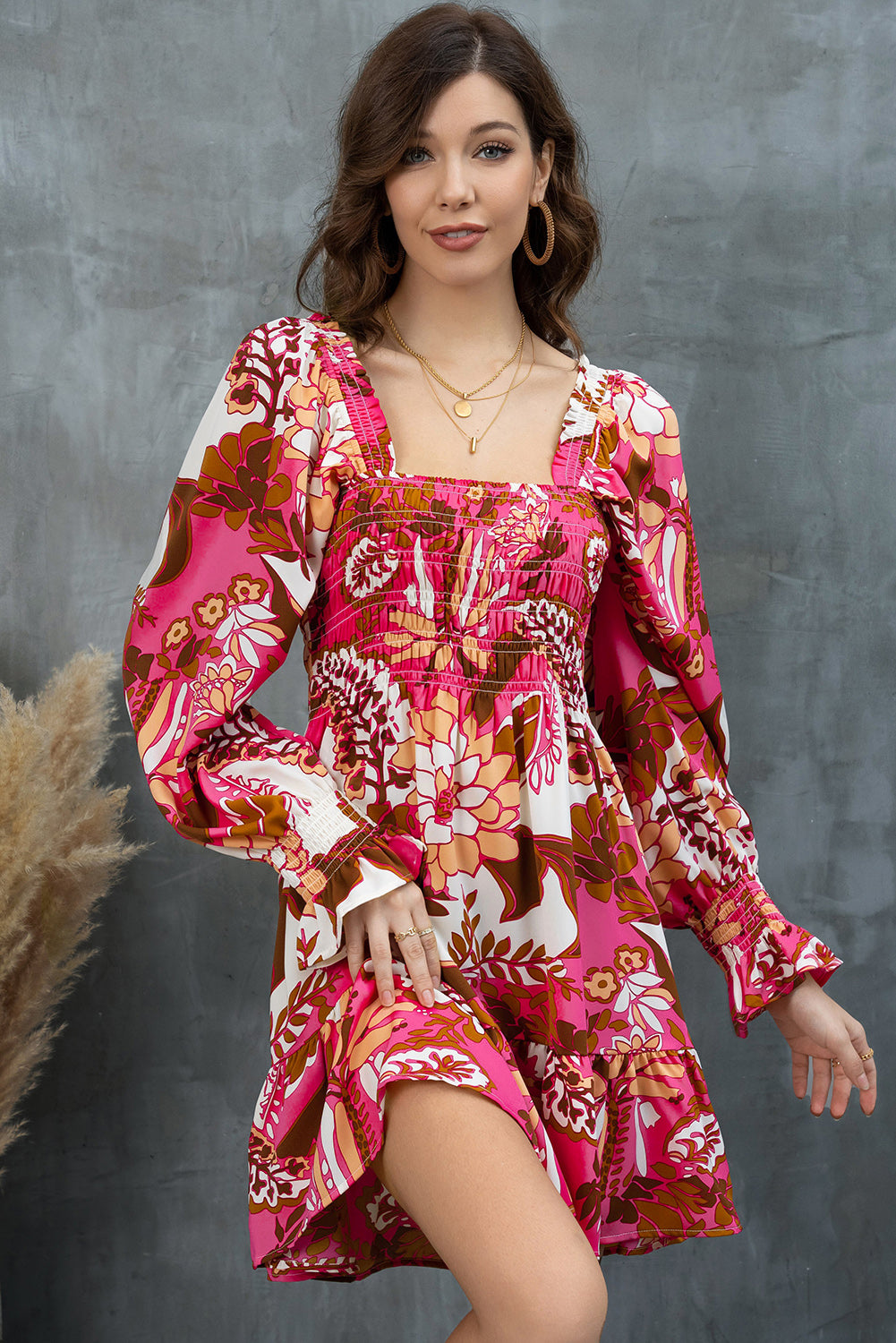 Floral Square Neck Flounce Sleeve Dress Hauptbild