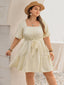 Plus Size Lace Detail Square Neck Puff Sleeve Mini Dress