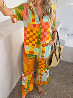 Devine Printed Button Down Shirt and Pants Set