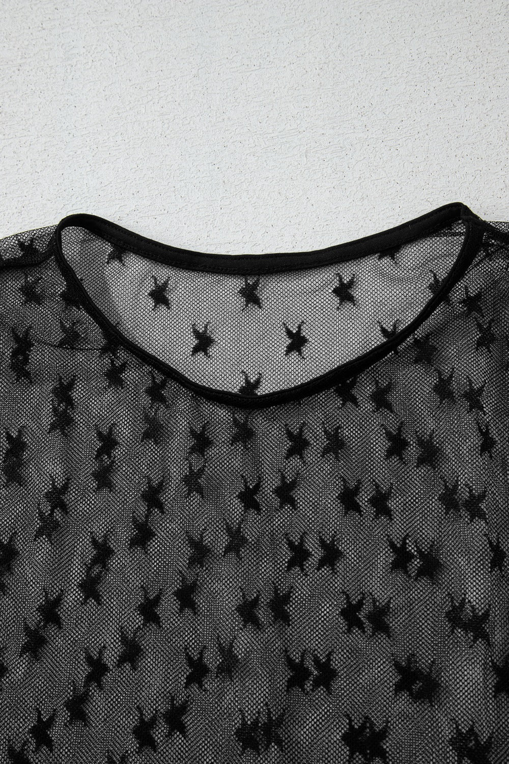 Star Round Neck Long Sleeve Sheer Blouse - felvior