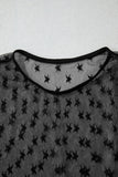Star Round Neck Long Sleeve Sheer Blouse - felvior