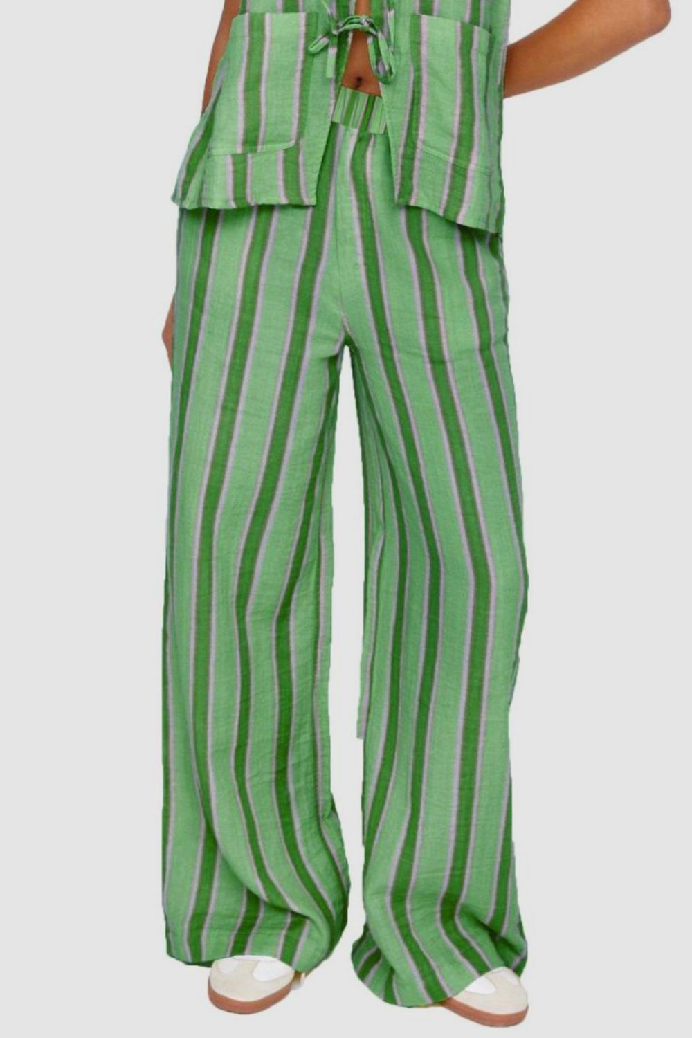 Tied Front Striped Top and Pants Set