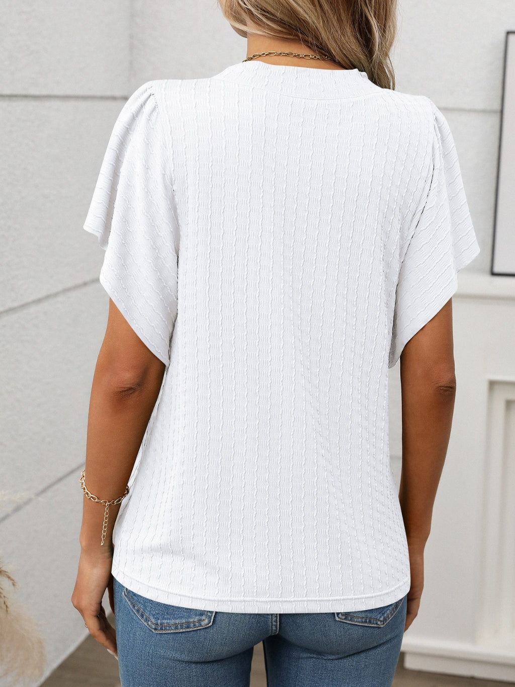 Round Neck Flutter Sleeve T-Shirt