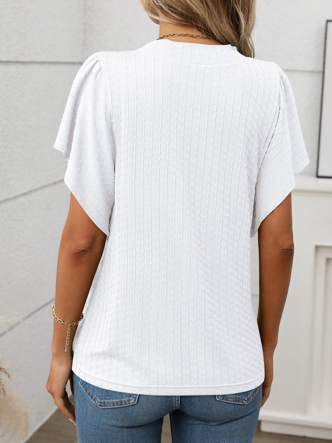 Round Neck Flutter Sleeve T-Shirt