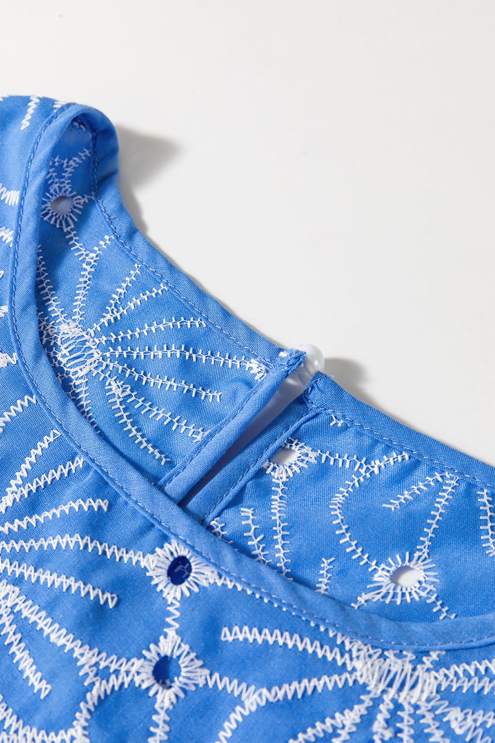 Eyelet Flower Embroidery Flounce Sleeve Blouse - felvior
