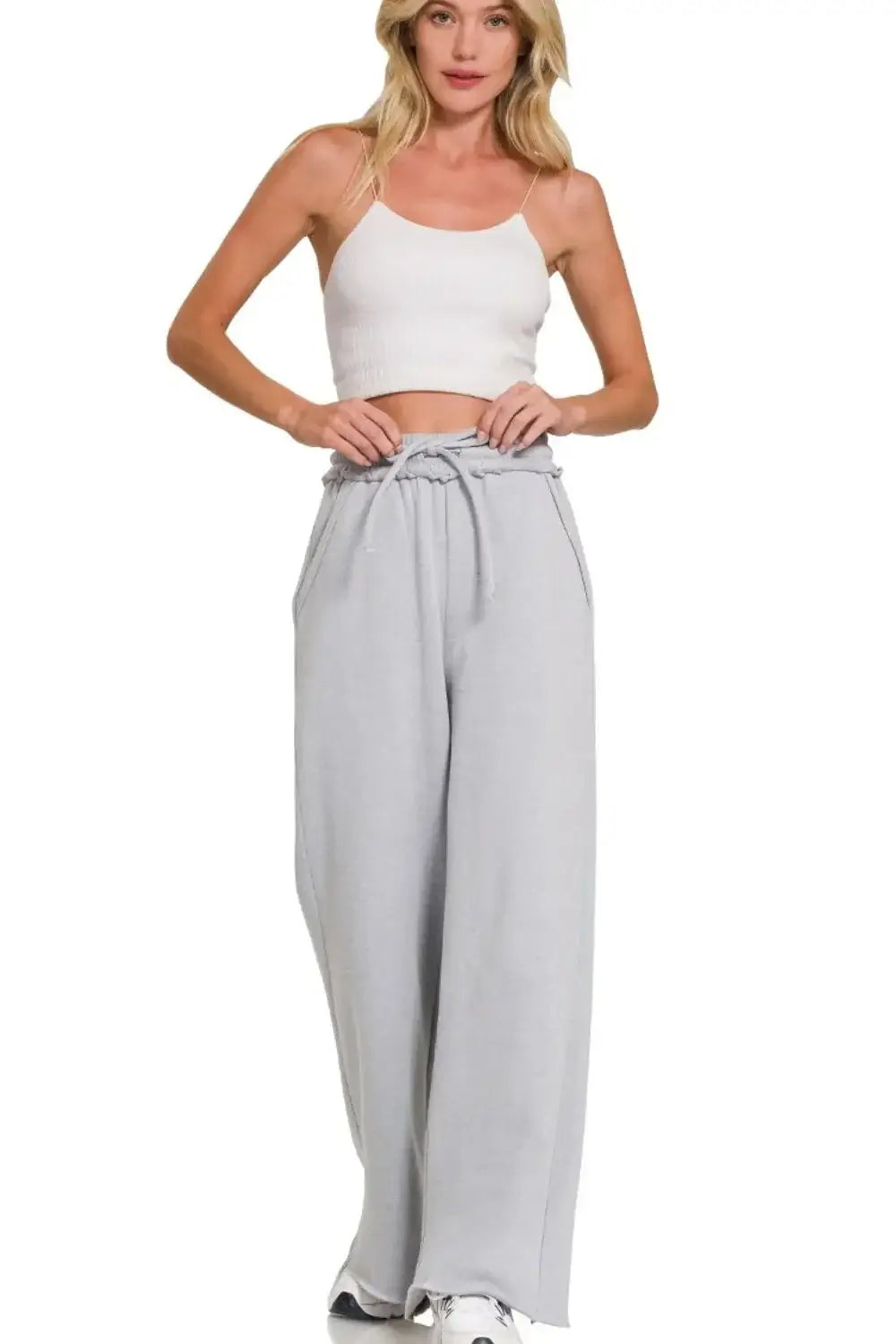 Zenana Fleece Exposed Seam Wide Leg Sweatpants