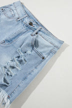 Distressed Raw Hem High Waist Denim Shorts