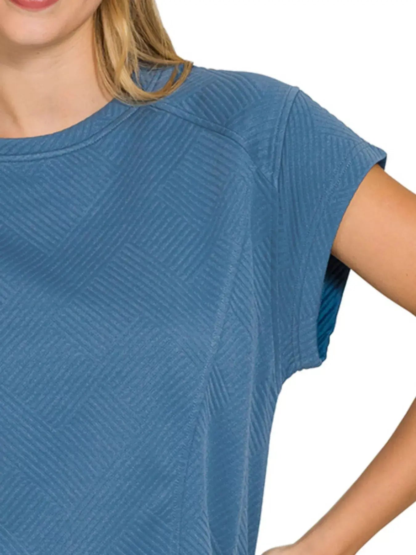 Zenana Textured Knit Jacquard Short Sleeve Top