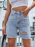 Distressed Raw Hem Denim Shorts - felvior