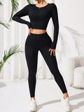 Lace-Up Back Round Neck Top and Leggings Active Set - felvior