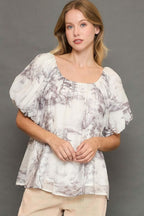 Umgee Full Size Two Tone Toile Print Top Plus Size