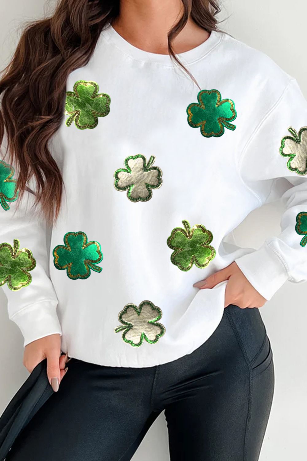 Lucky Clover Round Neck Long Sleeve Sweatshirt Hauptbild