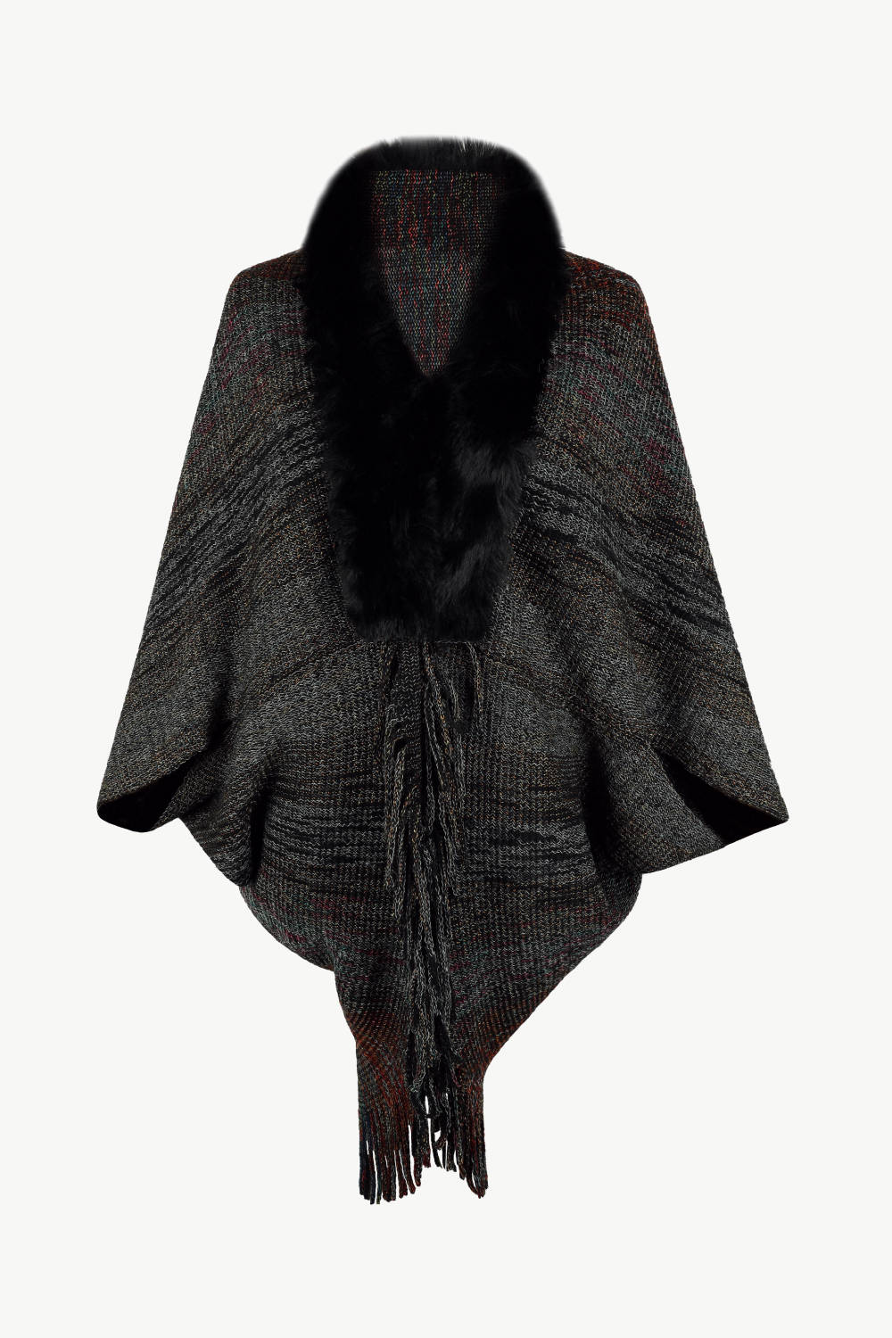 Open Front Fringe Hem Poncho - felvior