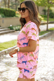 Animal Round Neck Top and Shorts Lounge Set - felvior