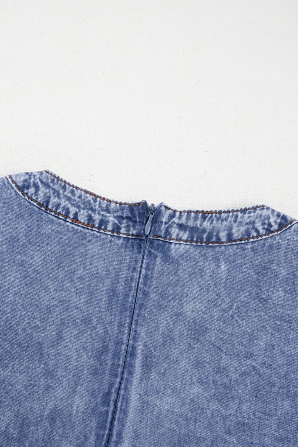 Tie V Neck Tucking Detail Short Sleeve Denim Dress - felvior