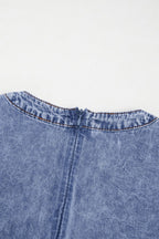 Tie V Neck Tucking Detail Short Sleeve Denim Dress