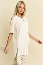 Davi & Dani Short Sleeve Side Slit T-Shirt with Pockets