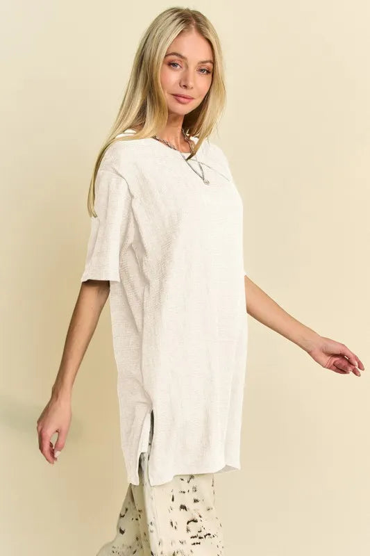 Davi & Dani Short Sleeve Side Slit T-Shirt with Pockets
