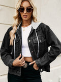 Drawstring Hooded Button Up Denim Jacket - felvior